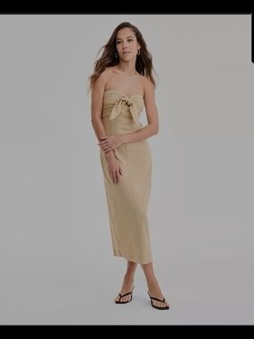 Bar III Strapless Tie-Front Midi Dress in Beige